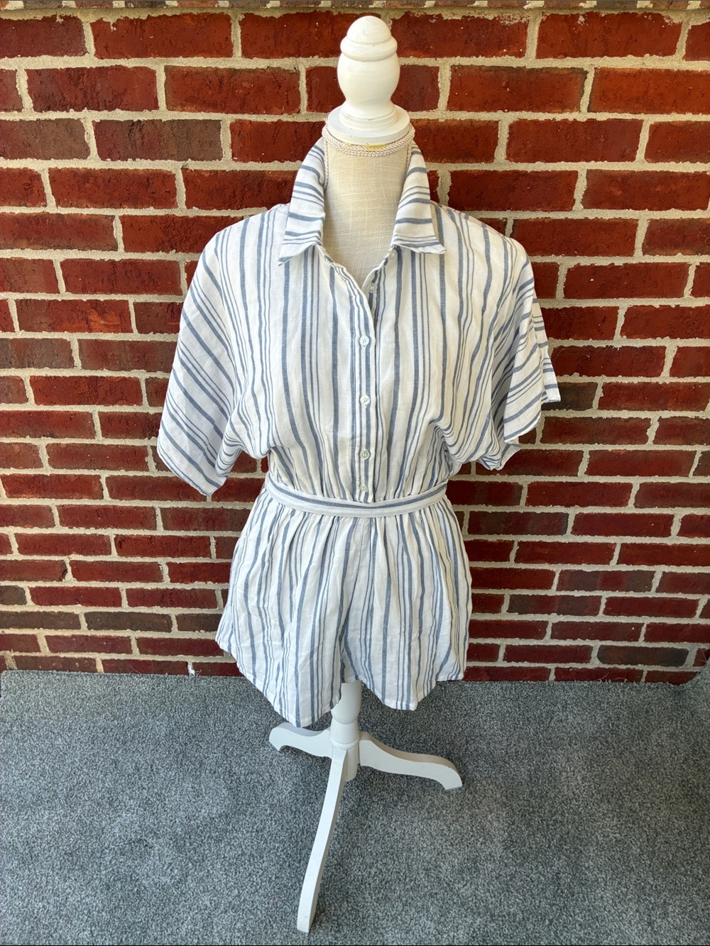 Lulus Blue & White Striped Button-Up Romper